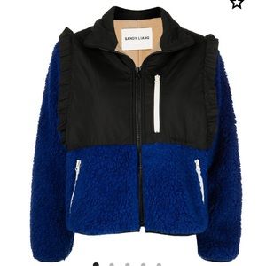 Sandy Liang Mia Two Toned Fleece Jacket Black Blue Large New